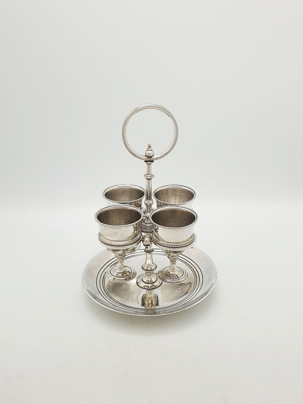 Stylish Antique Silver Plated Four Cup Egg Cruet Set – circa 1900