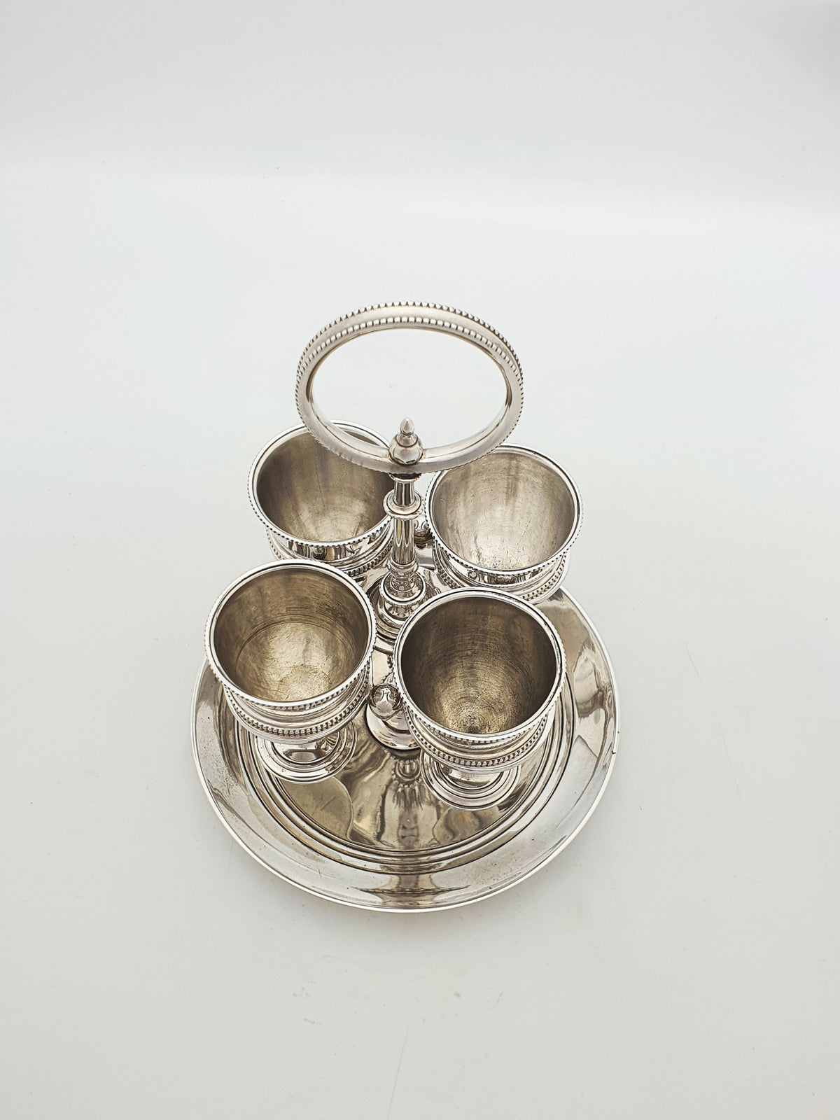 Stylish Antique Silver Plated Four Cup Egg Cruet Set – circa 1900