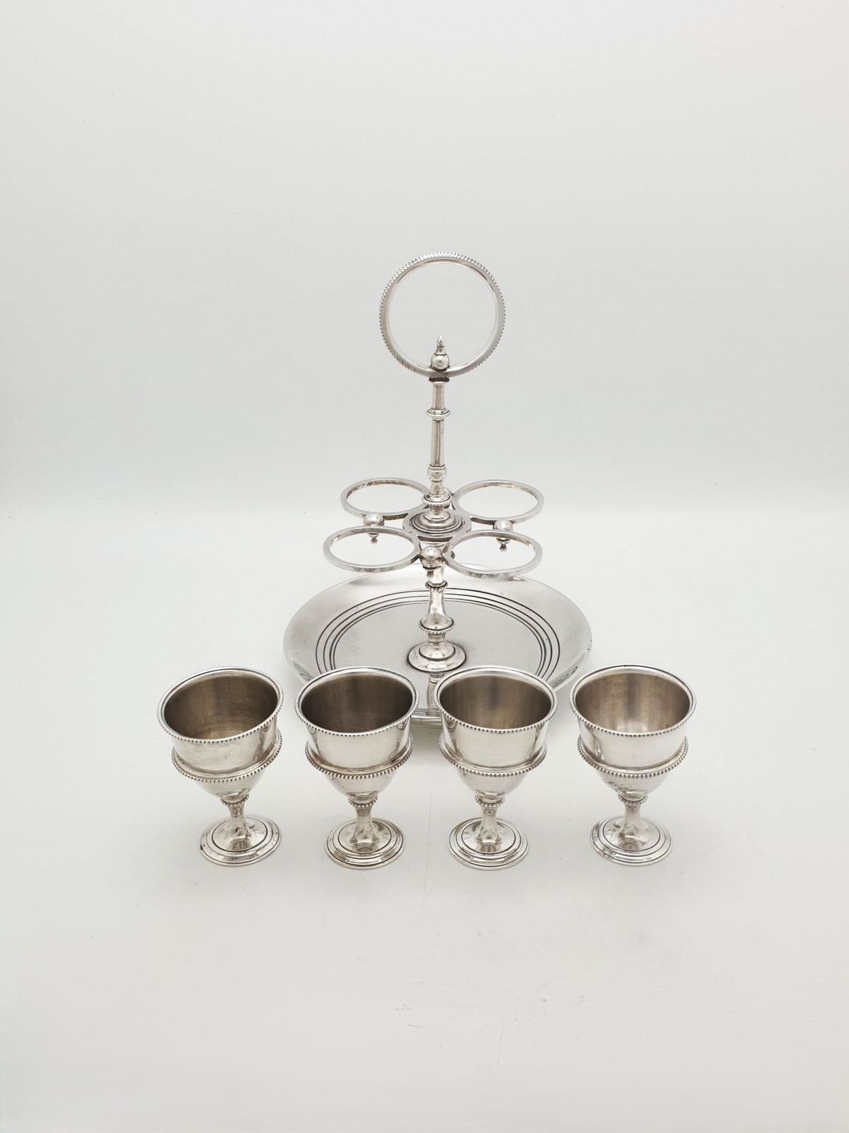 Stylish Antique Silver Plated Four Cup Egg Cruet Set – circa 1900