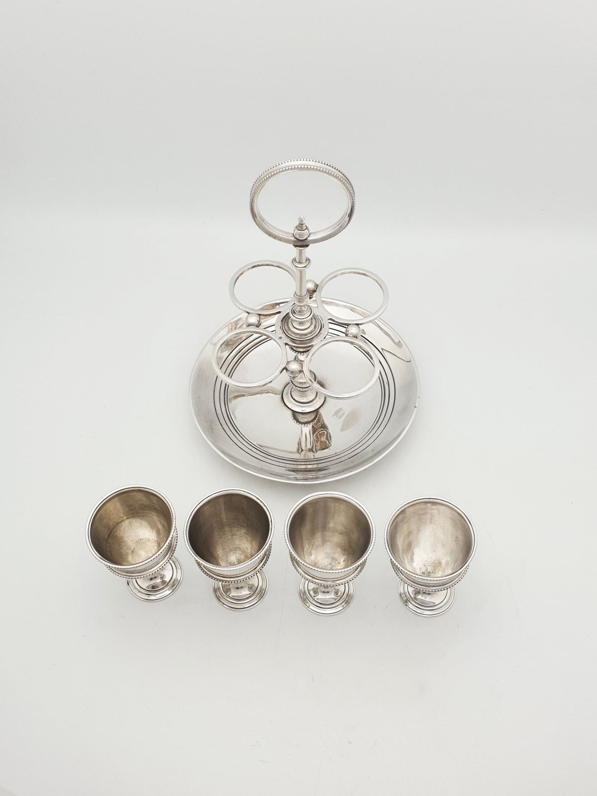 Stylish Antique Silver Plated Four Cup Egg Cruet Set – circa 1900