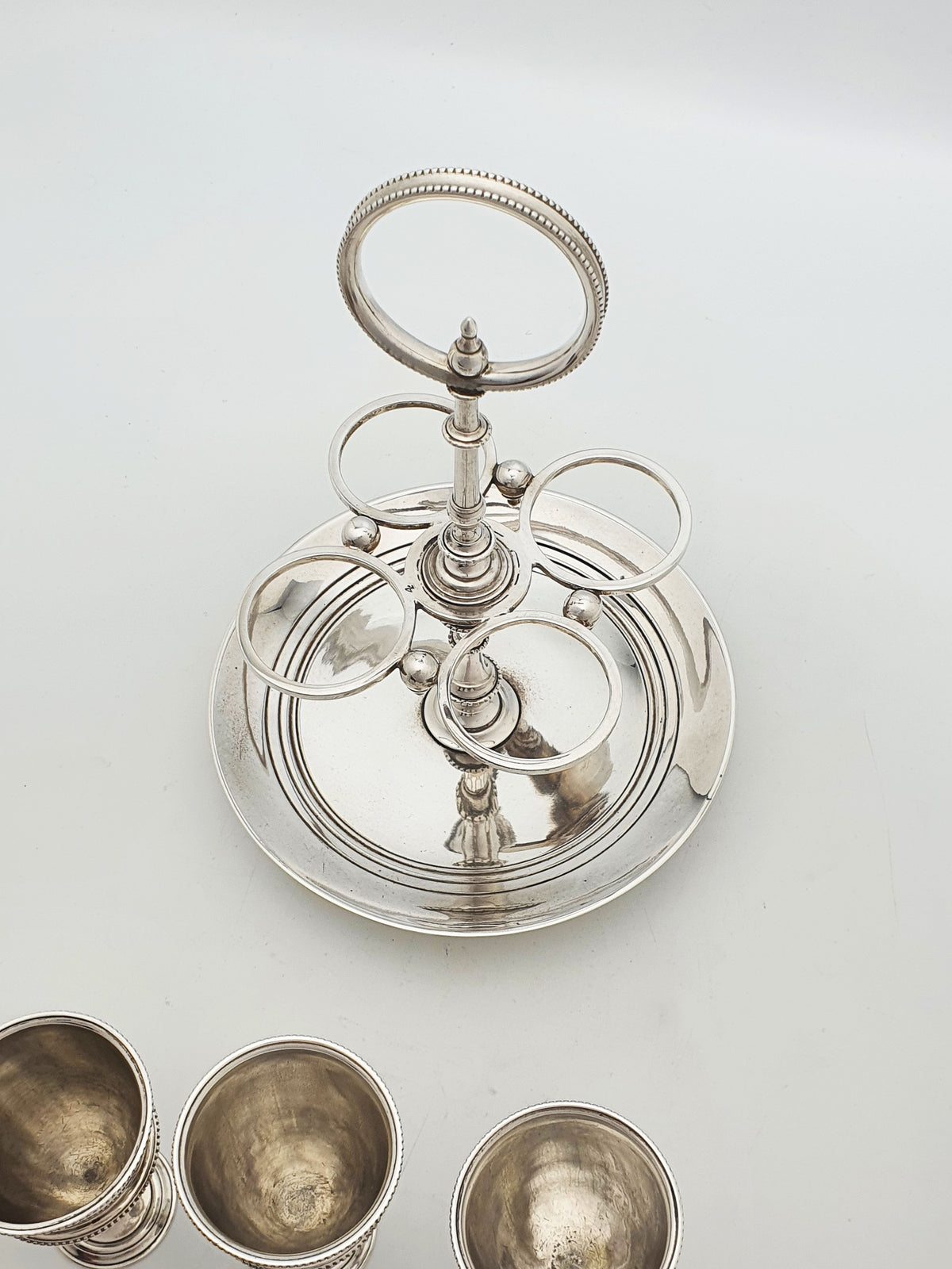 Stylish Antique Silver Plated Four Cup Egg Cruet Set – circa 1900