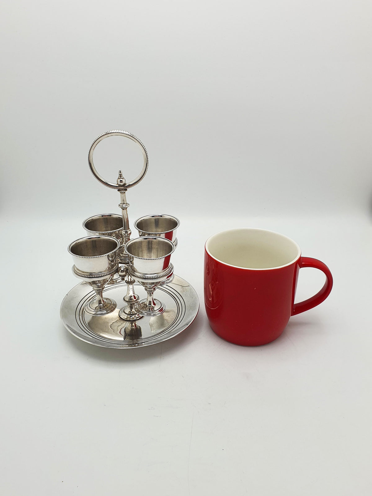 Stylish Antique Silver Plated Four Cup Egg Cruet Set – circa 1900