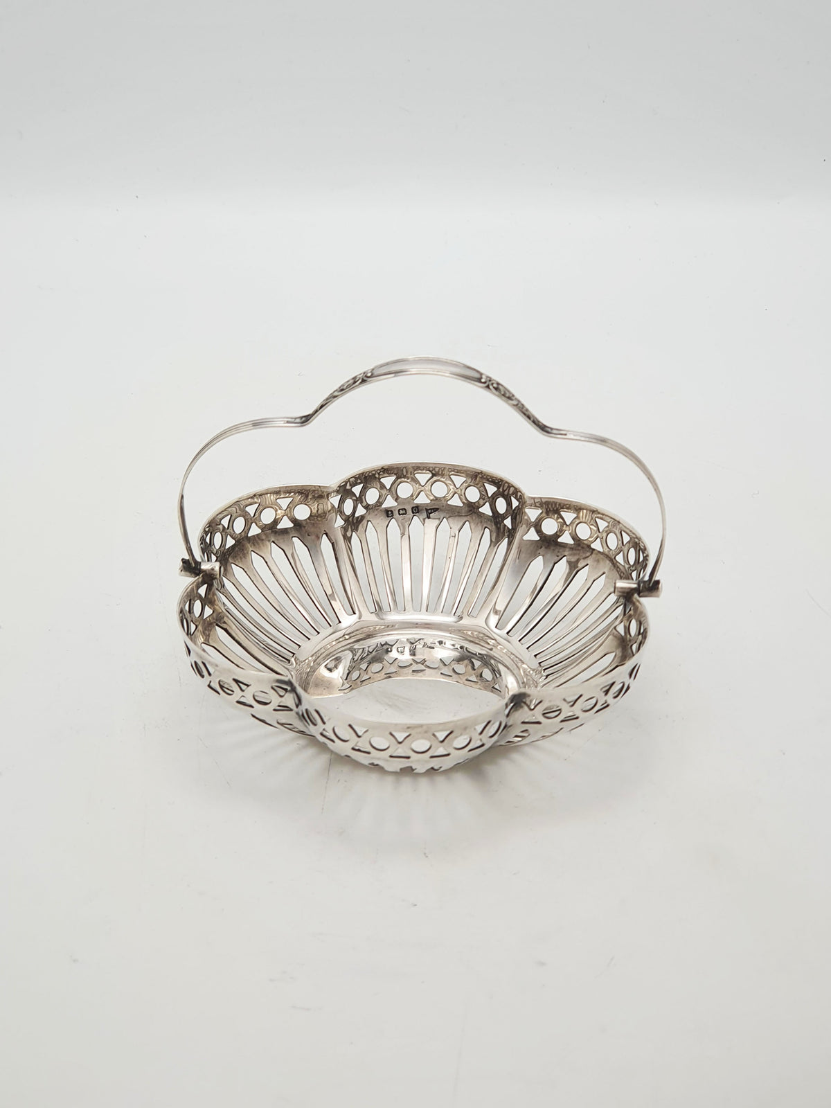 Antique Sterling Silver Pierced Bonbon Basket With Swing Handle - 1913