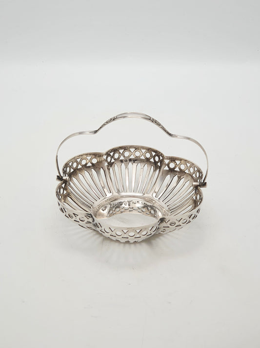 Antique Sterling Silver Pierced Bonbon Basket With Swing Handle - 1913