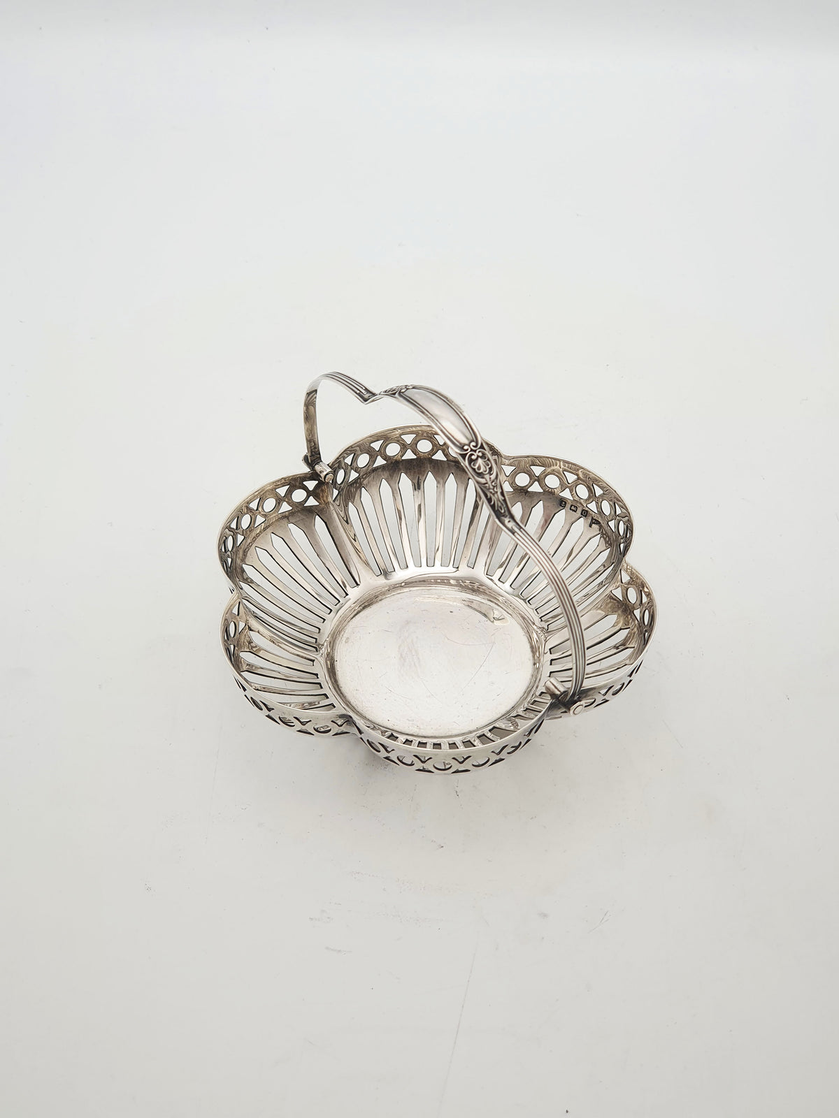 Antique Sterling Silver Pierced Bonbon Basket With Swing Handle - 1913