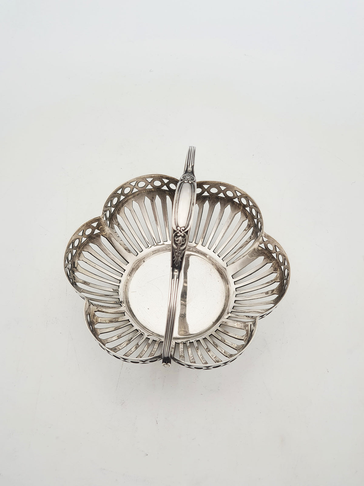 Antique Sterling Silver Pierced Bonbon Basket With Swing Handle - 1913
