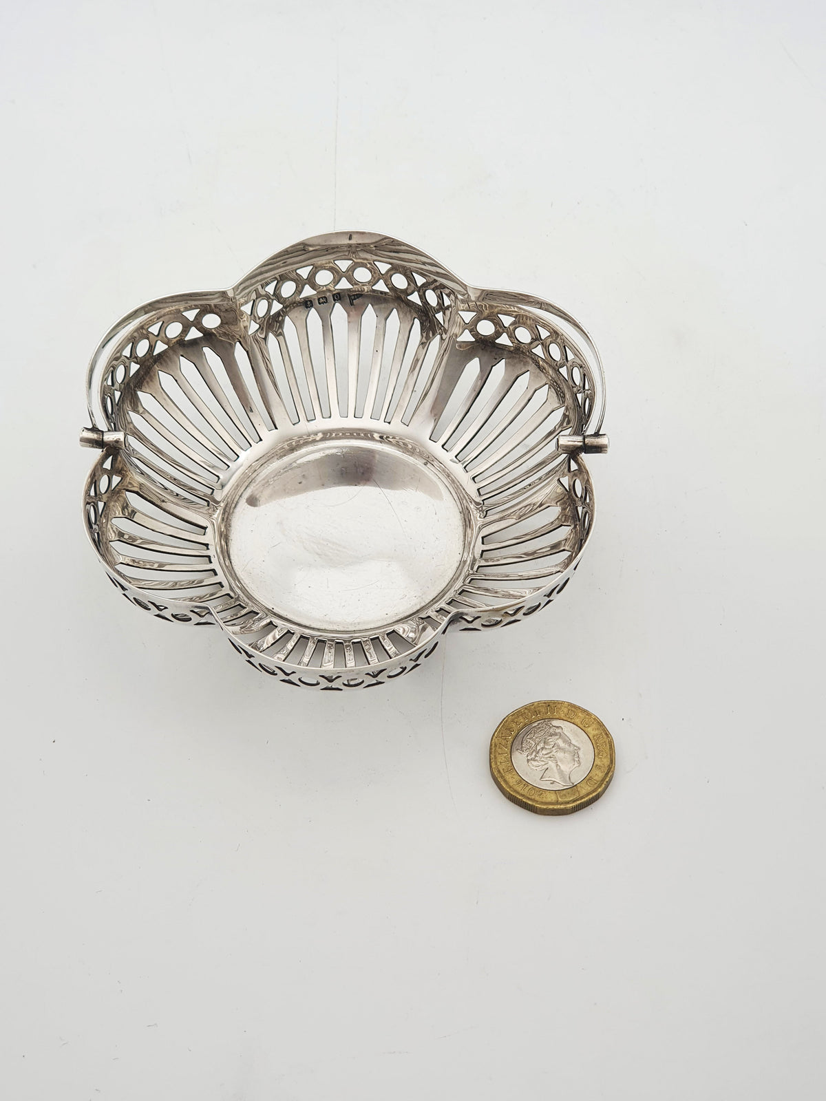 Antique Sterling Silver Pierced Bonbon Basket With Swing Handle - 1913