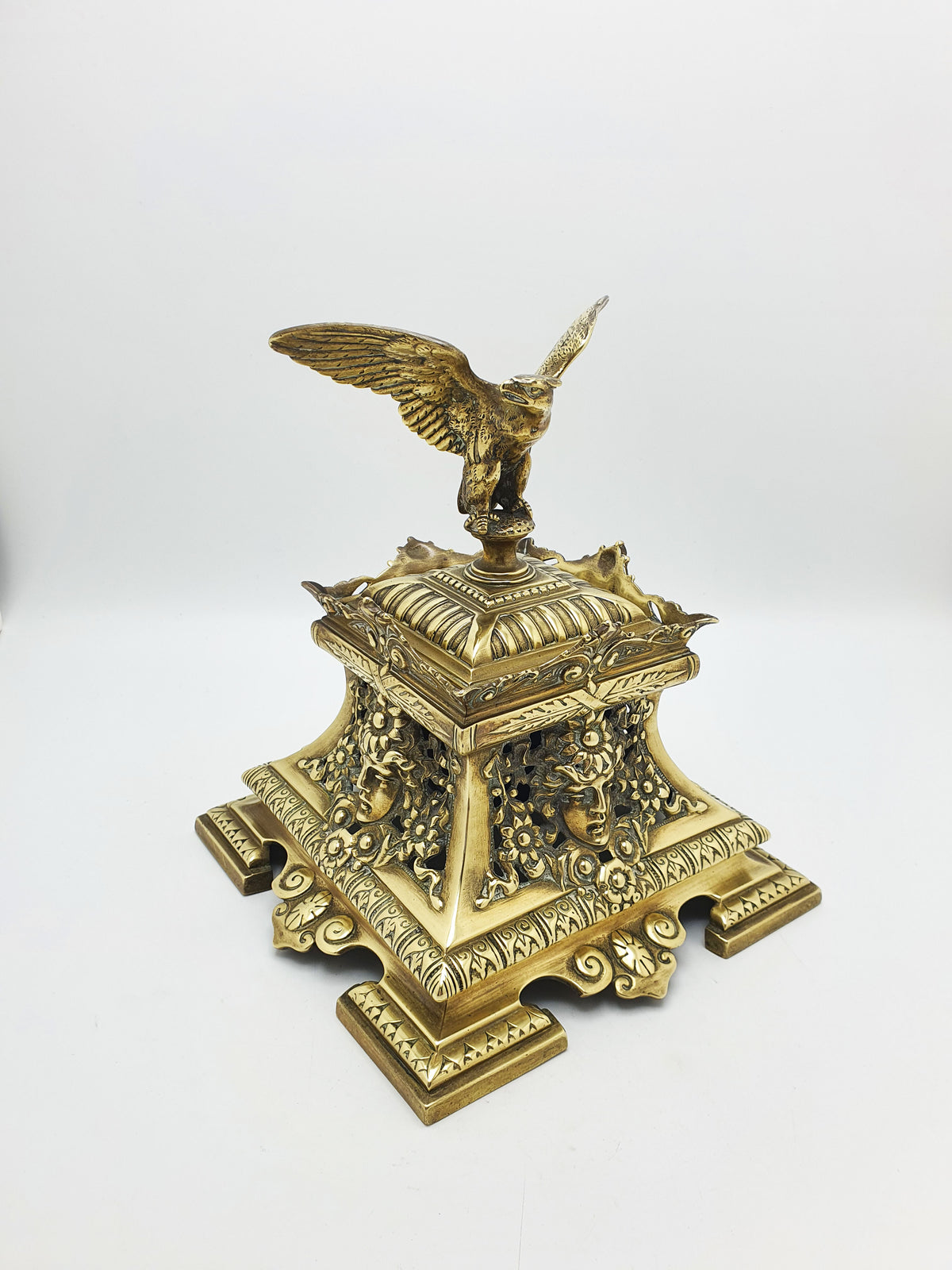 Fabulous Large Grand Tour Brass Inkwell With Eagle Finial – circa 1880