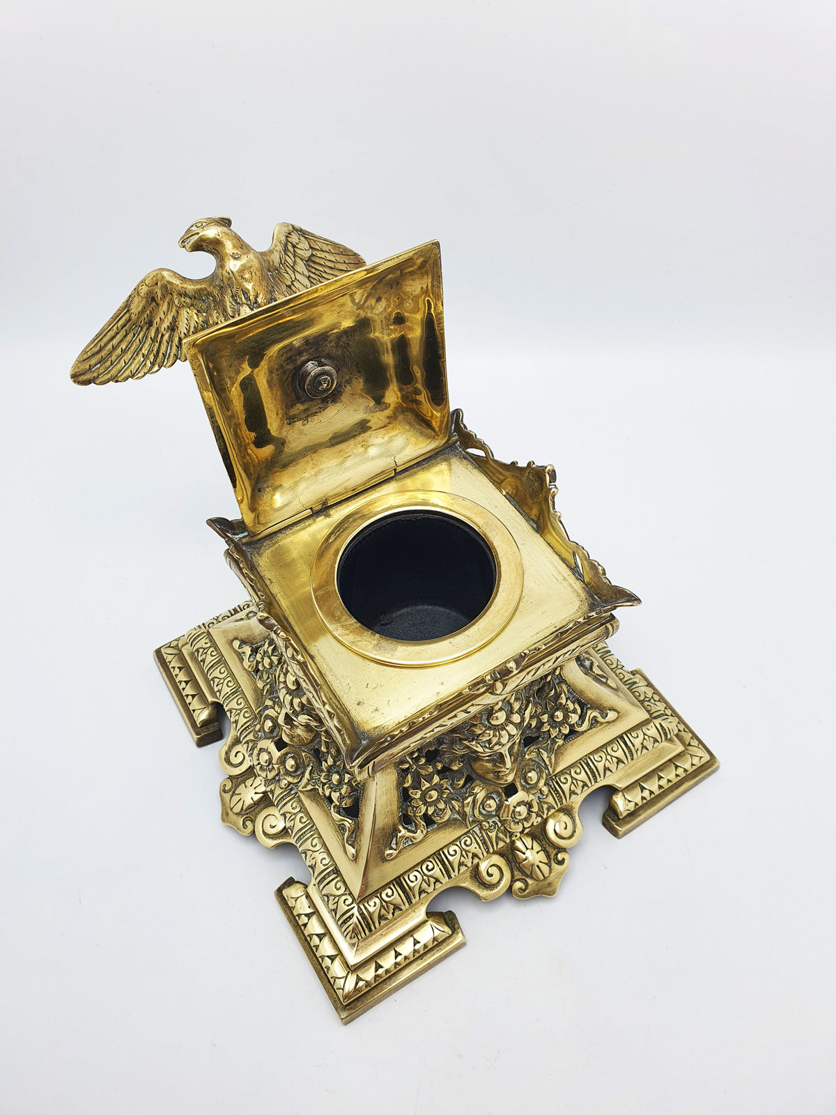 Fabulous Large Grand Tour Brass Inkwell With Eagle Finial – circa 1880