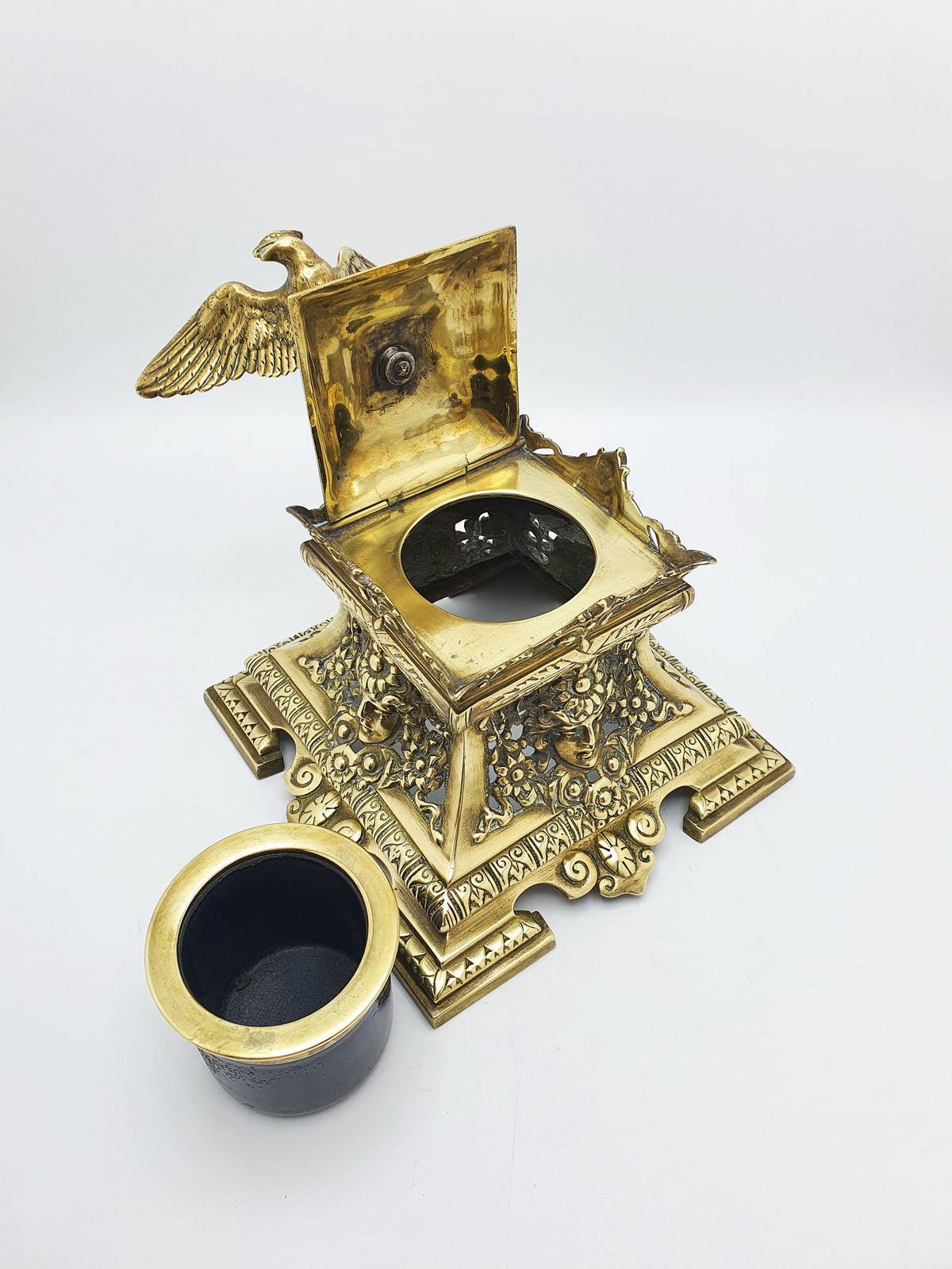 Fabulous Large Grand Tour Brass Inkwell With Eagle Finial – circa 1880