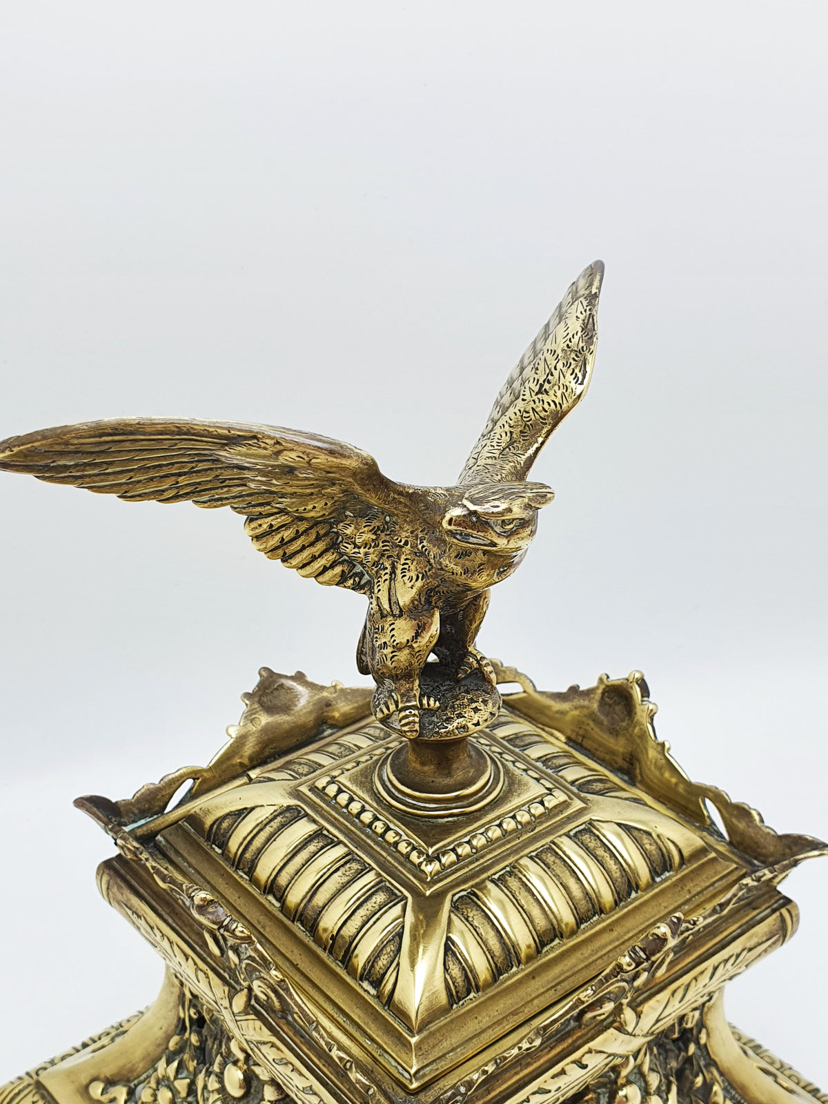 Fabulous Large Grand Tour Brass Inkwell With Eagle Finial – circa 1880
