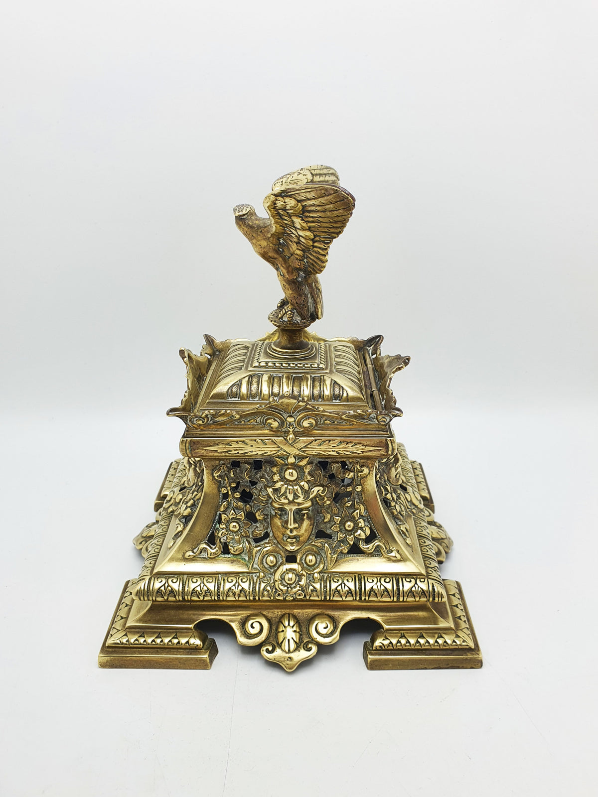 Fabulous Large Grand Tour Brass Inkwell With Eagle Finial – circa 1880