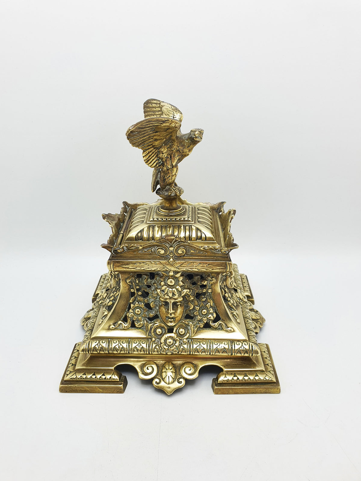 Fabulous Large Grand Tour Brass Inkwell With Eagle Finial – circa 1880