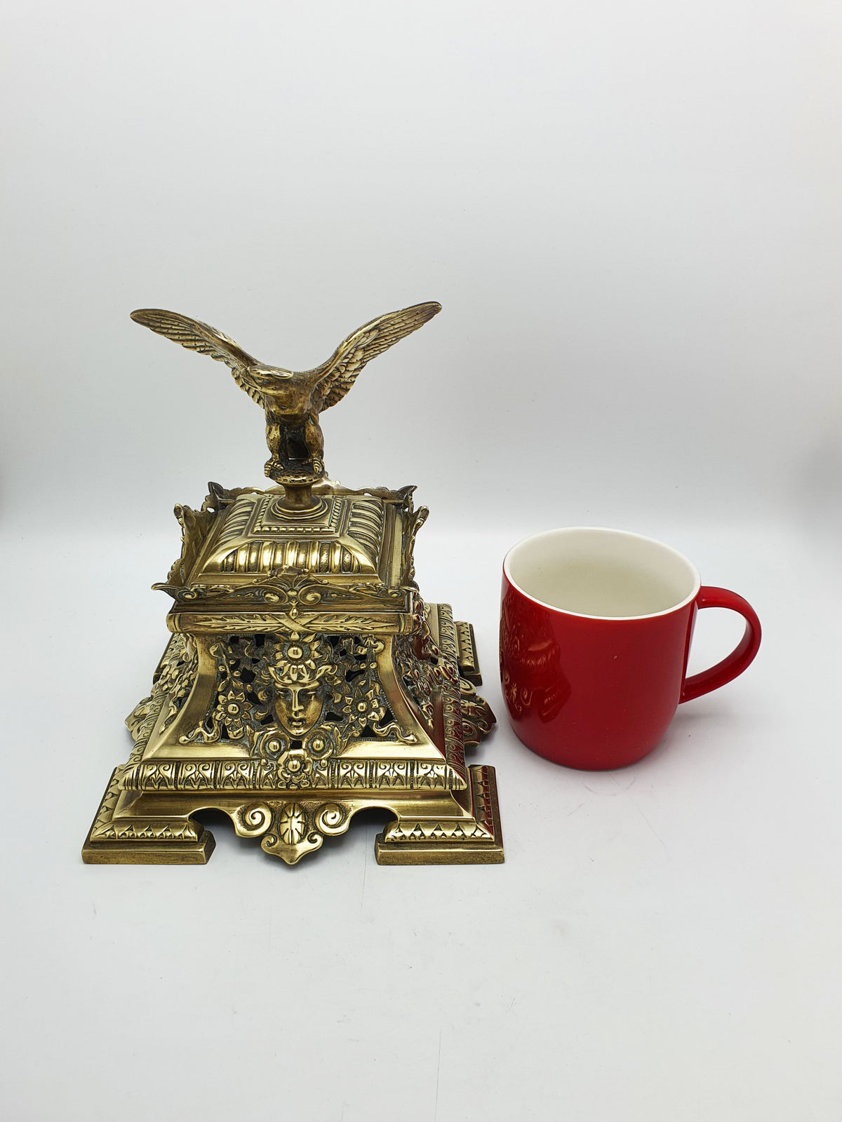 Fabulous Large Grand Tour Brass Inkwell With Eagle Finial – circa 1880