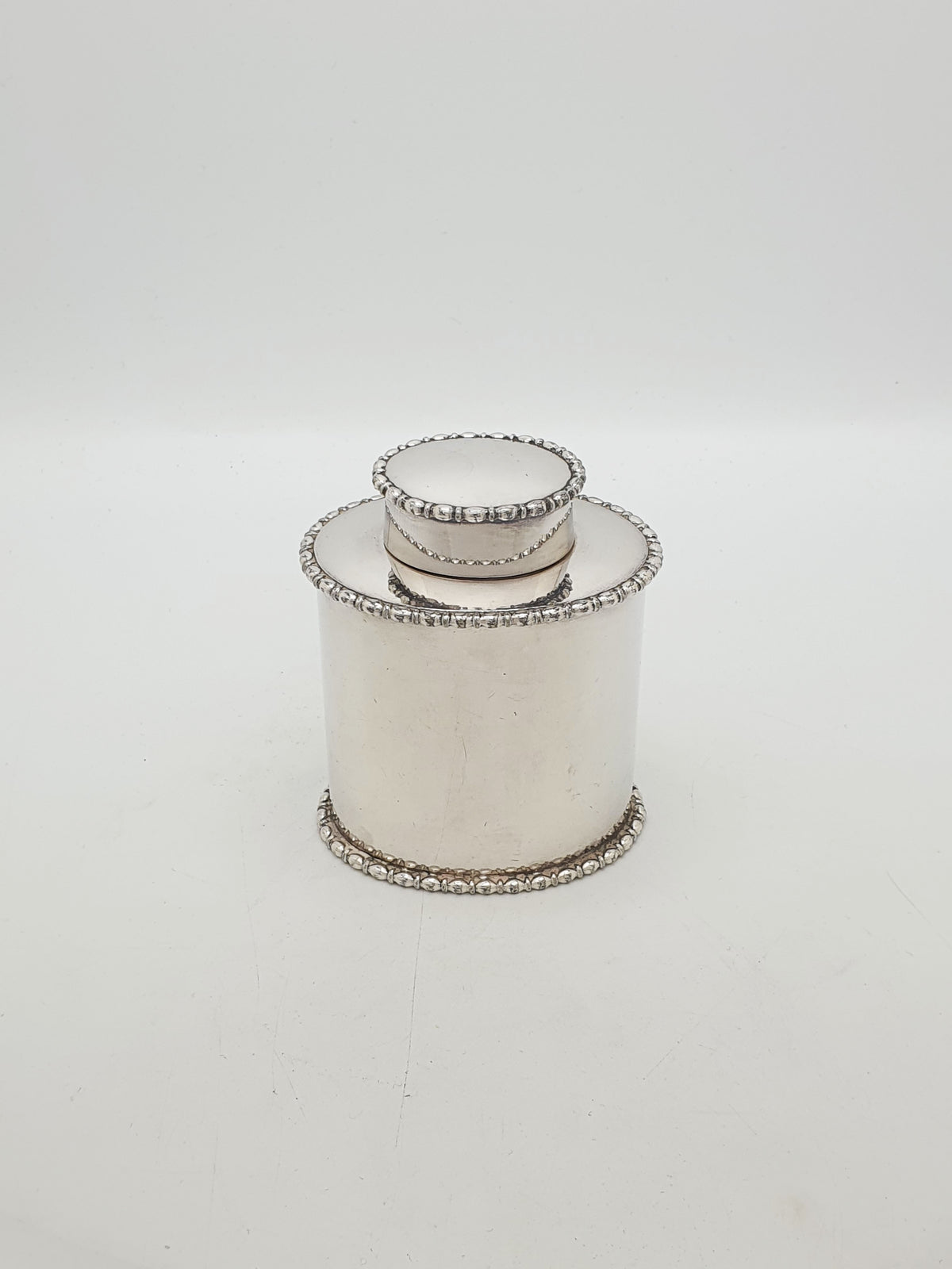 Antique Edwardian Silver Plated Tea Caddy With Beaded Borders – circa 1905