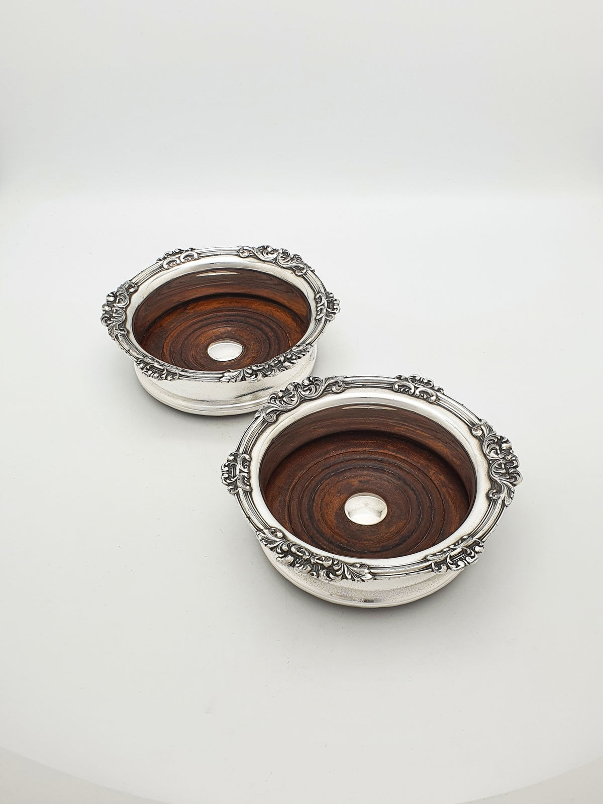 Pair of Antique Victorian Silver Plated Wine Bottle Coasters - circa 1890
