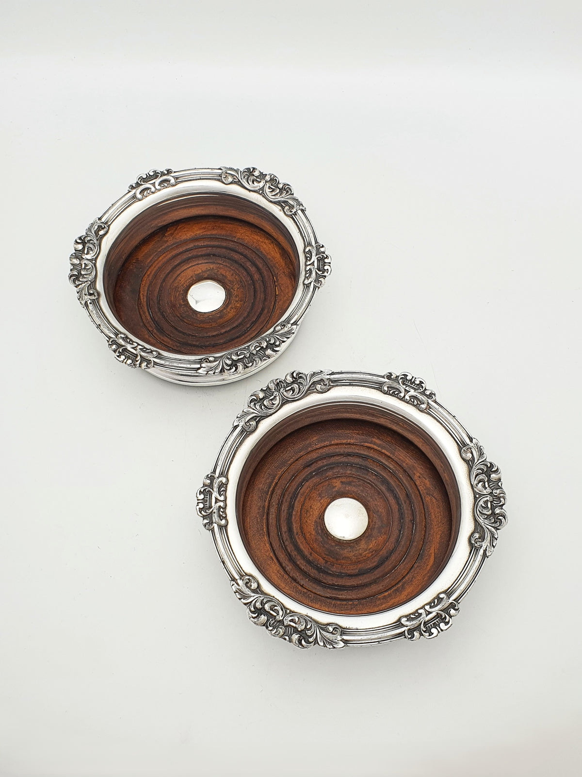 Pair of Antique Victorian Silver Plated Wine Bottle Coasters - circa 1890