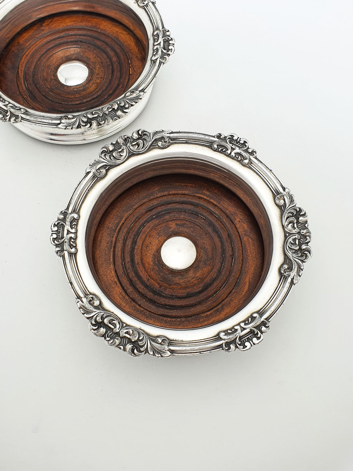 Pair of Antique Victorian Silver Plated Wine Bottle Coasters - circa 1890