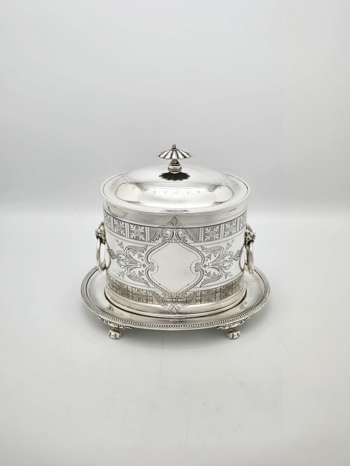 Antique Victorian Silver Plated Biscuit Barrel With Lion Masks – circa 1880