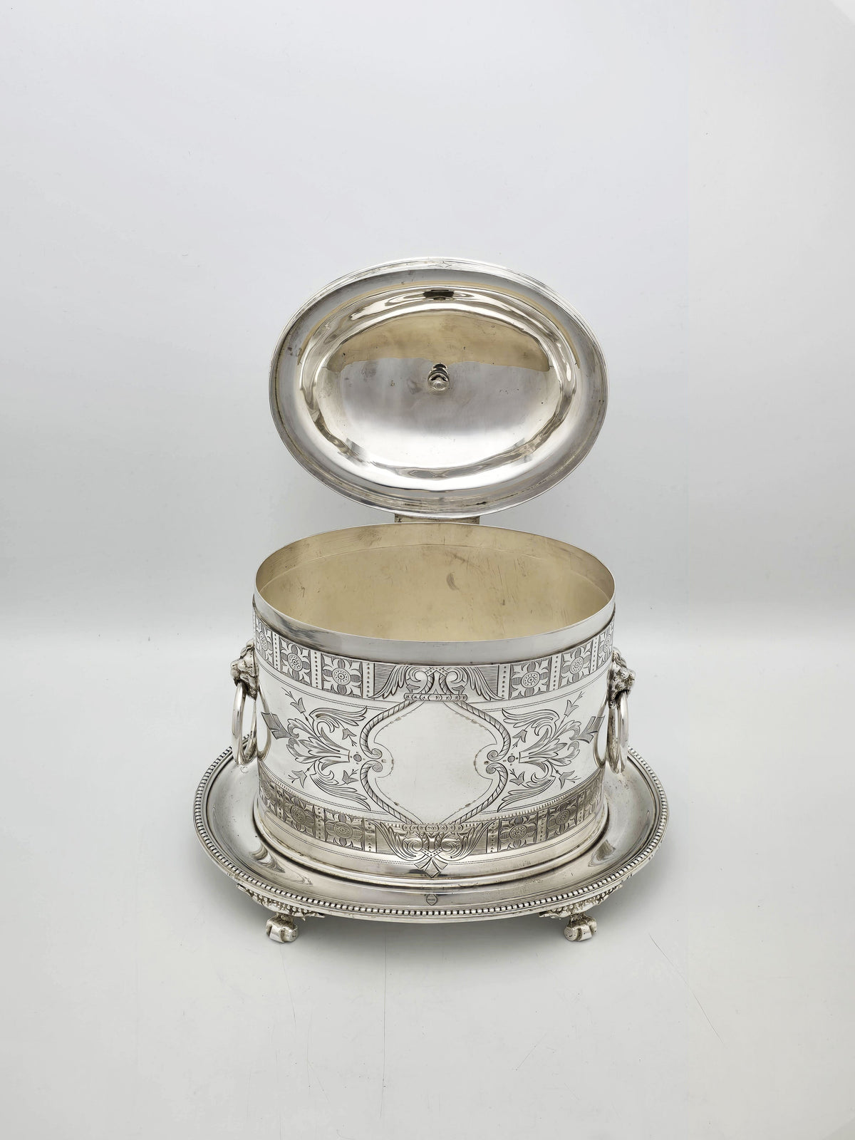 Antique Victorian Silver Plated Biscuit Barrel With Lion Masks – circa 1880