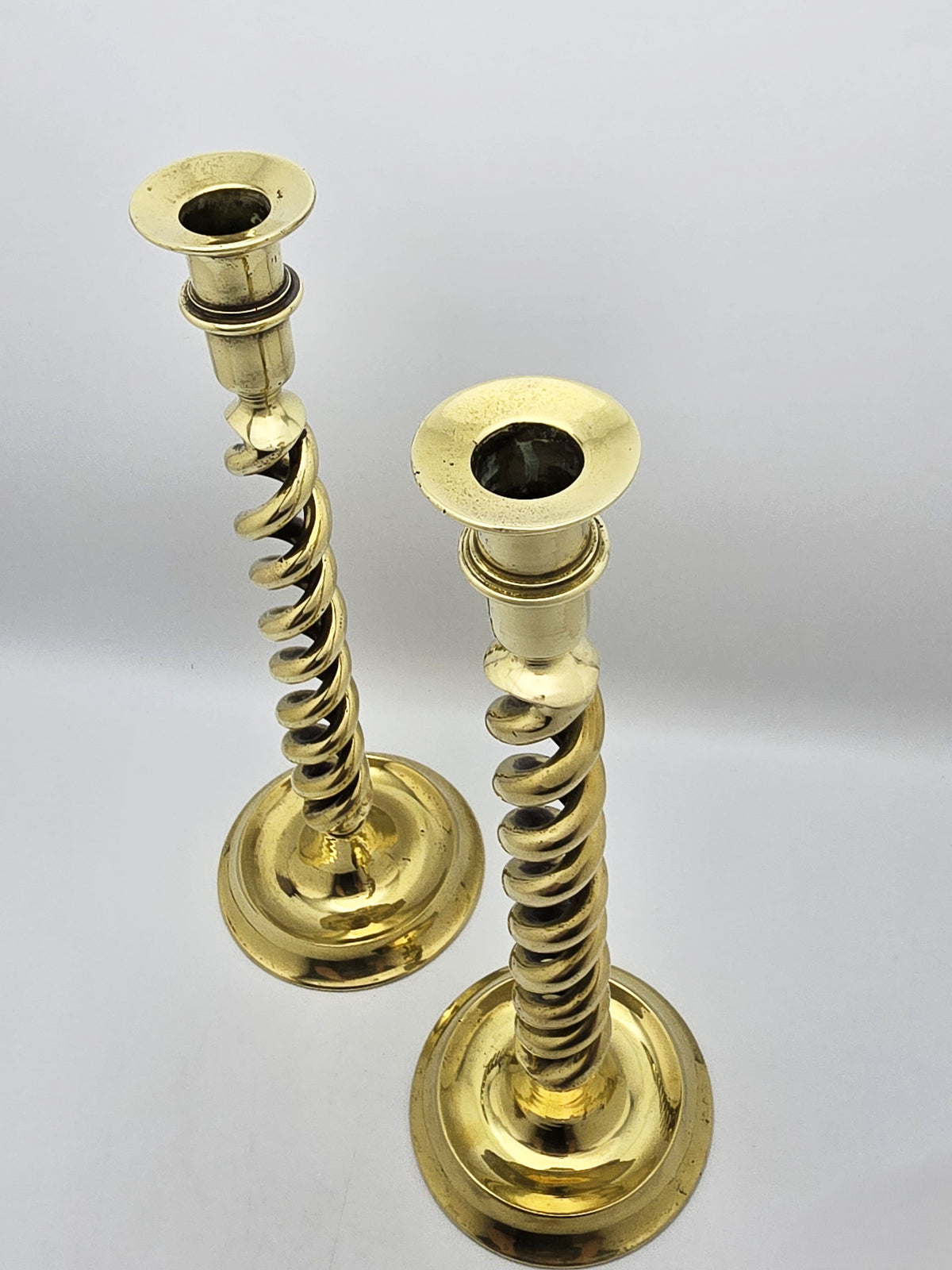 Pair of Antique Brass Open Barley Twist Candlesticks – circa 1920