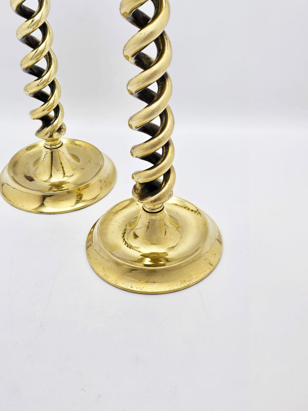 Pair of Antique Brass Open Barley Twist Candlesticks – circa 1920