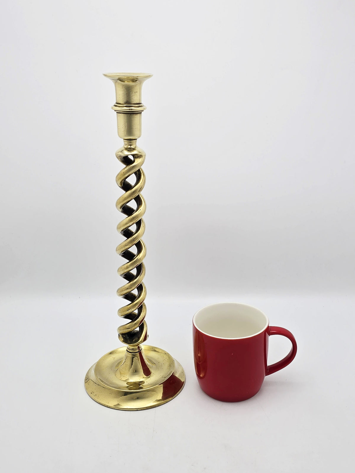 Pair of Antique Brass Open Barley Twist Candlesticks – circa 1920