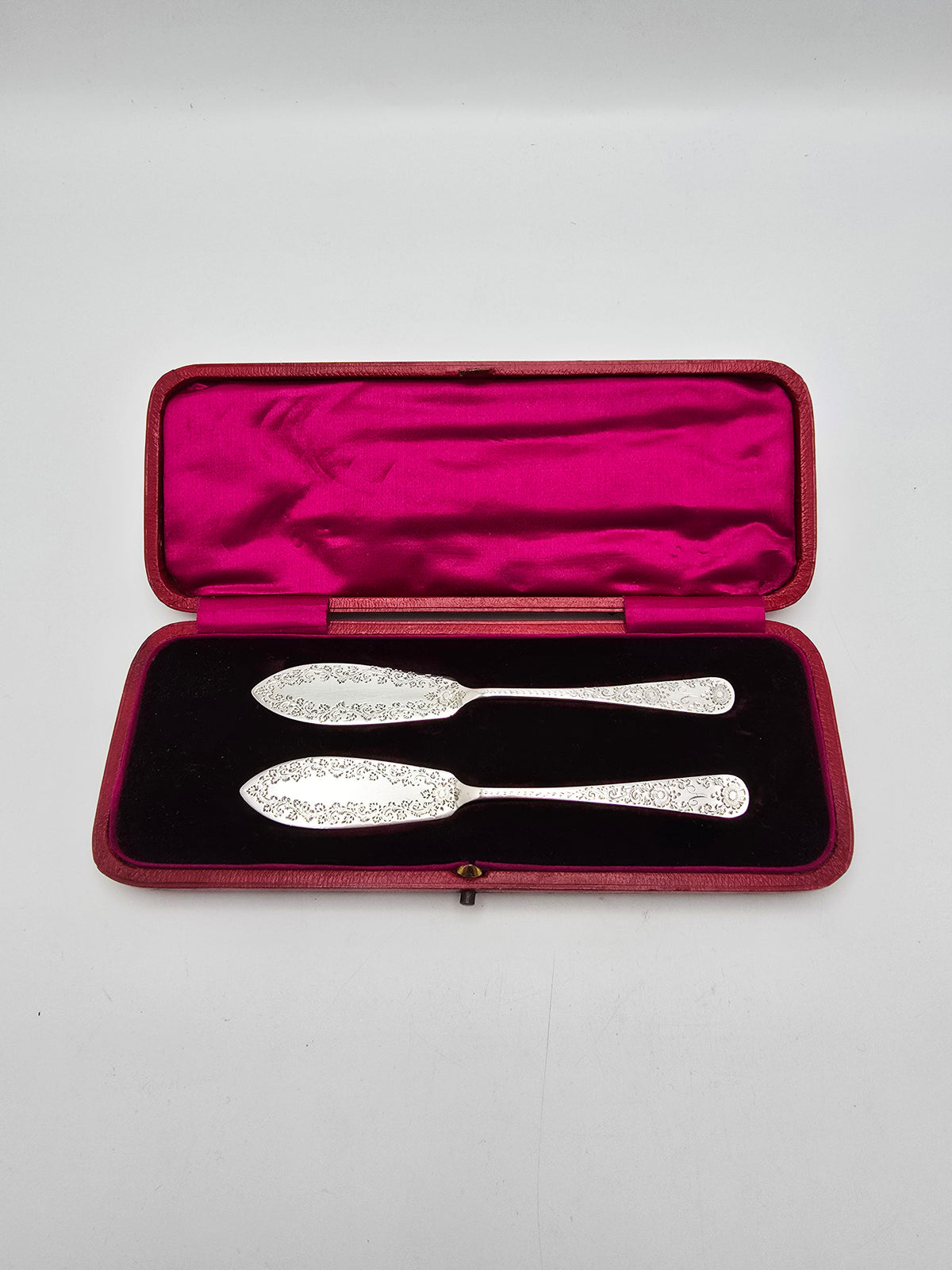 Antique Edwardian Sterling Silver Engraved Butter Spreaders - 1903