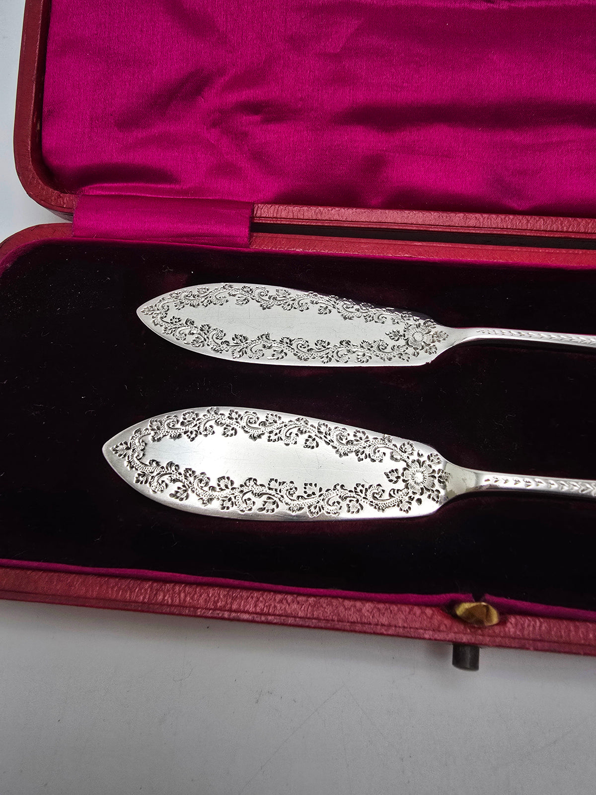 Antique Edwardian Sterling Silver Engraved Butter Spreaders - 1903