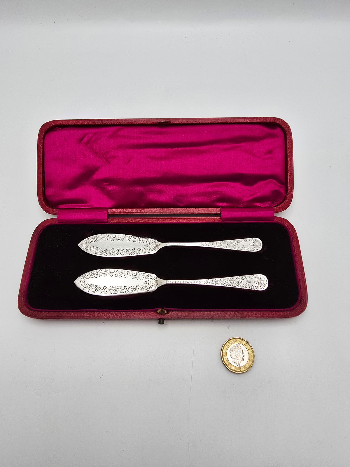 Antique Edwardian Sterling Silver Engraved Butter Spreaders - 1903