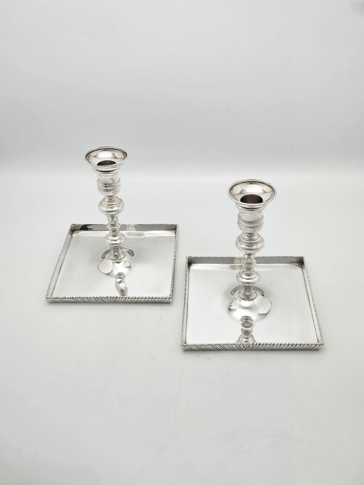 Antique Silver Plated Tray Based Candlesticks Pair – circa 1920