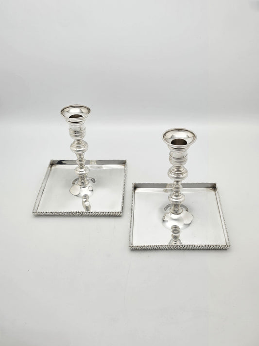 Antique Silver Plated Tray Based Candlesticks Pair – circa 1920
