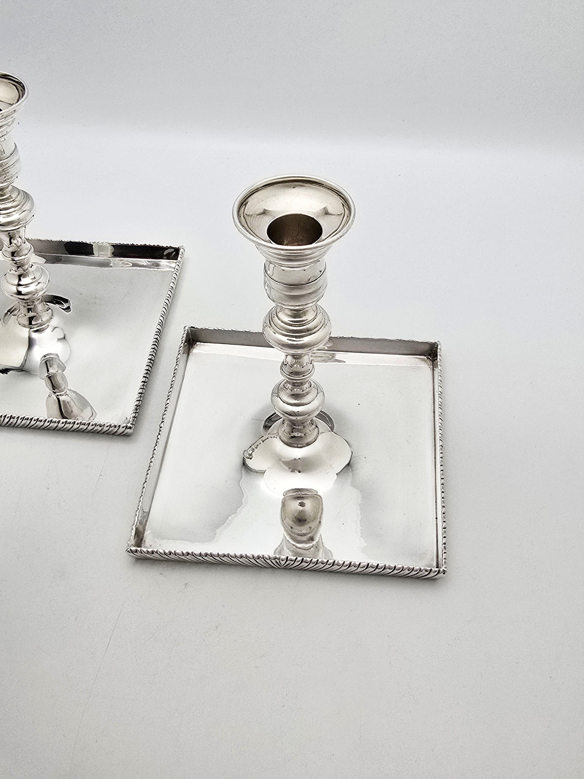 Antique Silver Plated Tray Based Candlesticks Pair – circa 1920