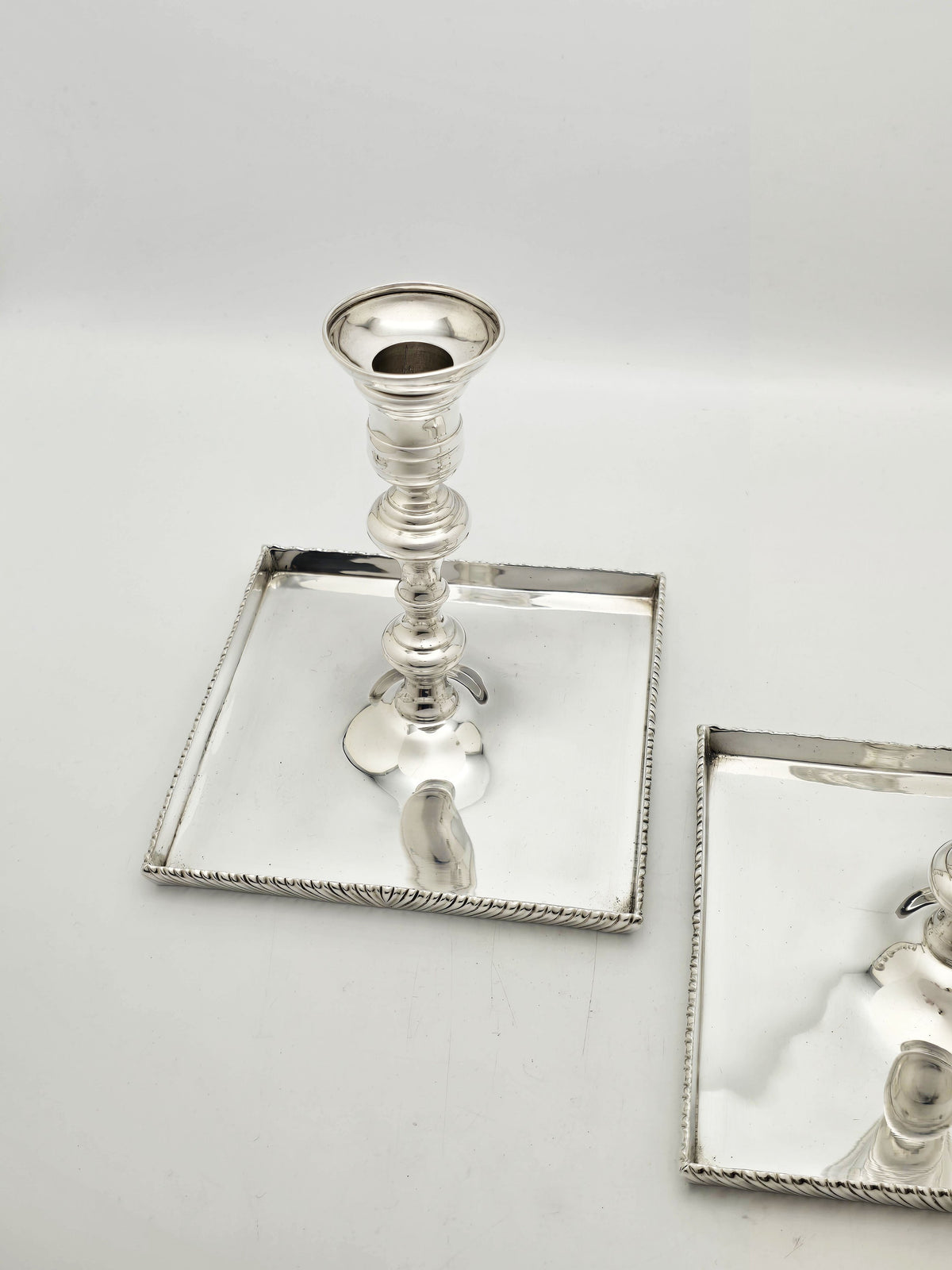 Antique Silver Plated Tray Based Candlesticks Pair – circa 1920