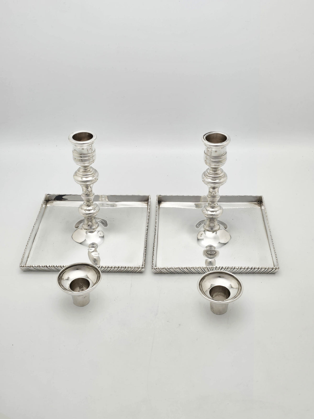 Antique Silver Plated Tray Based Candlesticks Pair – circa 1920