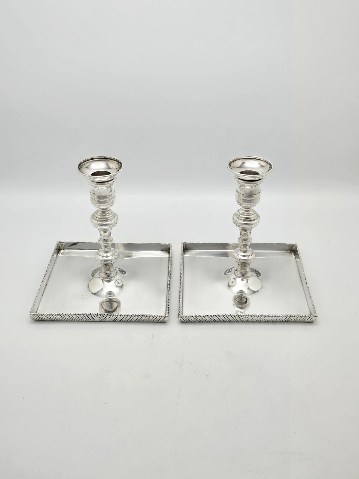 Antique Silver Plated Tray Based Candlesticks Pair – circa 1920