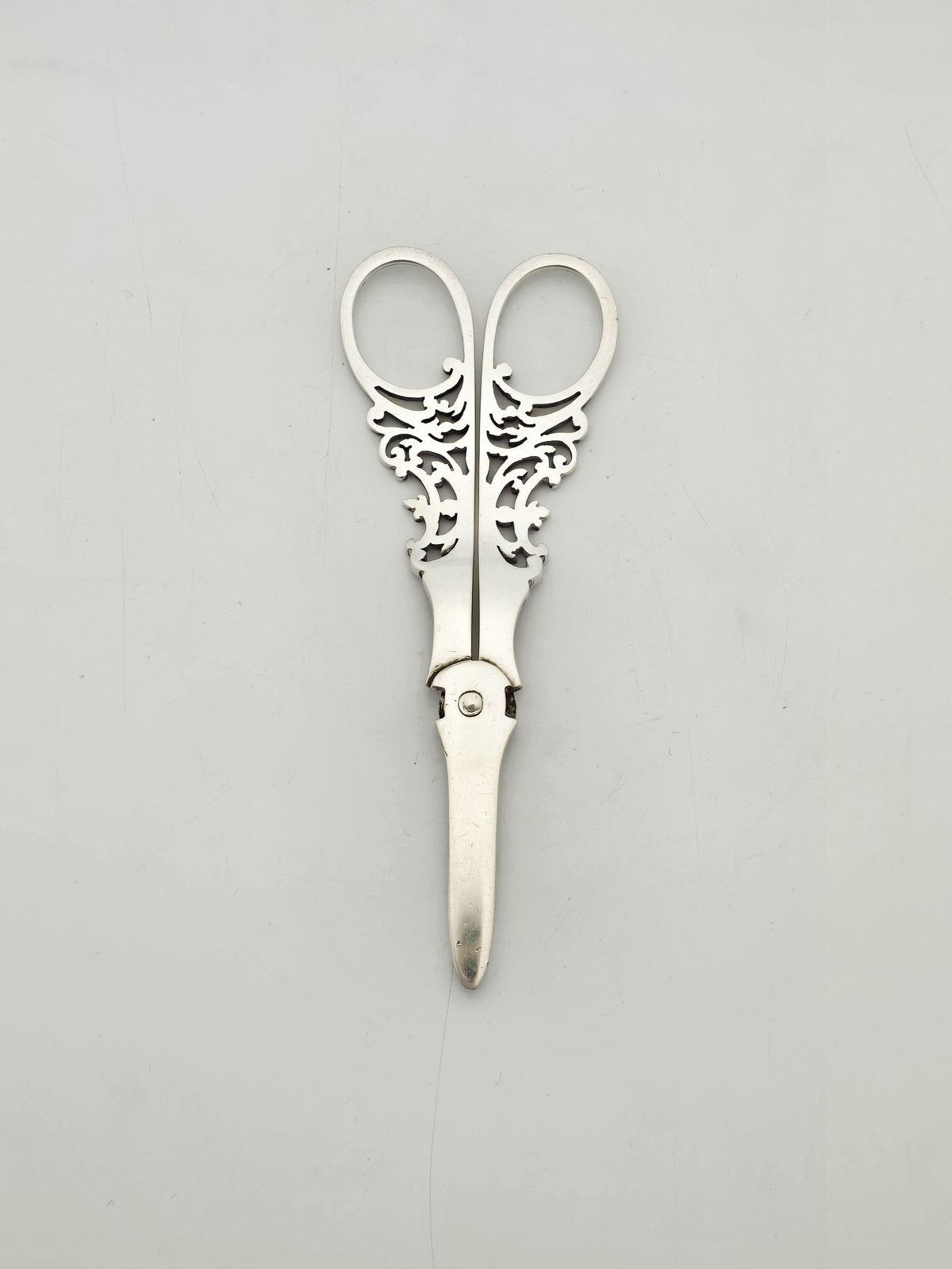 Antique Edwardian Sterling Silver Grape Scissors With Pierced Handles – circa 1905
