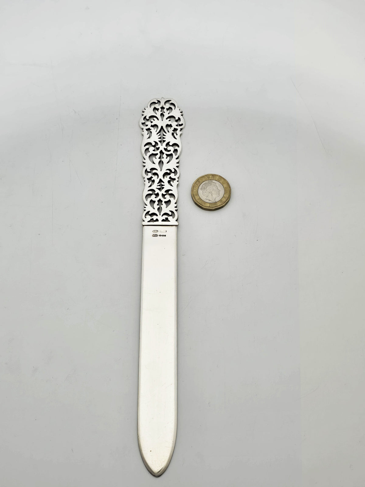 Vintage Elizabeth II Sterling Silver Pierced Foliate Letter Opener – 1980