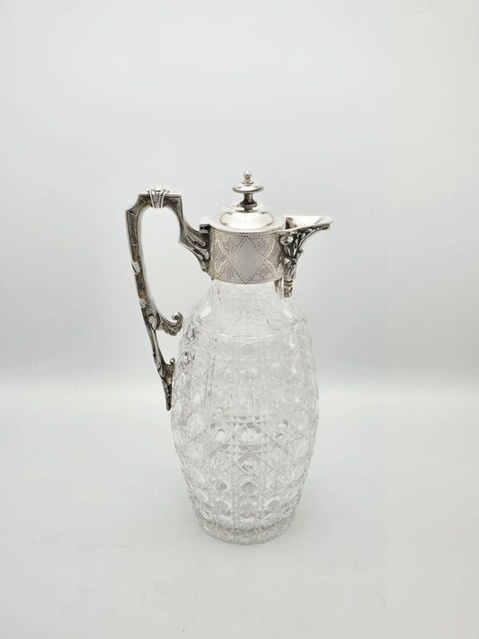 Antique Victorian Silver Plate and Cut Glass Claret Jug – circa 1890