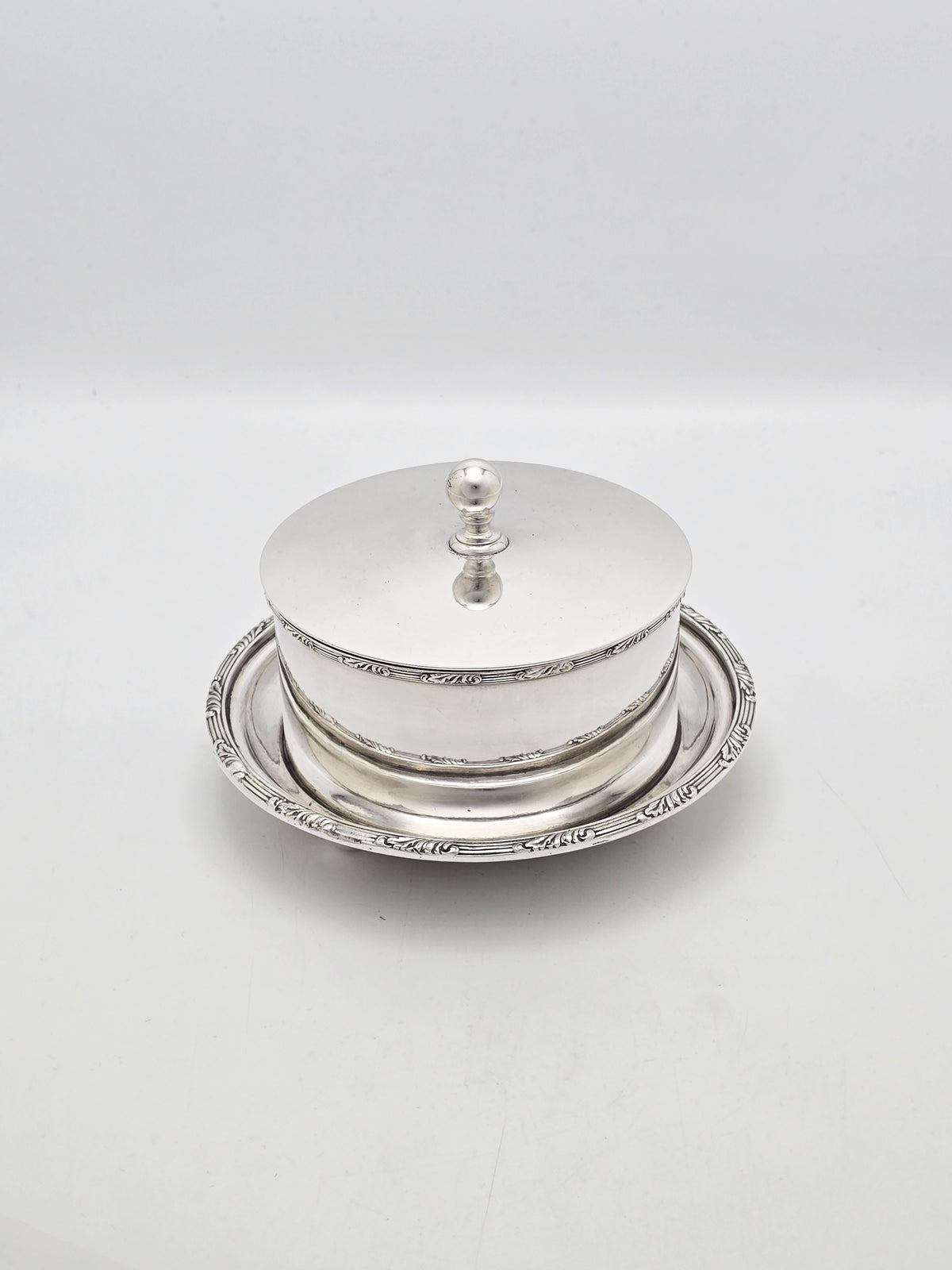 Antique Silver Plated Round Butter Dish With Frosted Glass Liner – circa 1920
