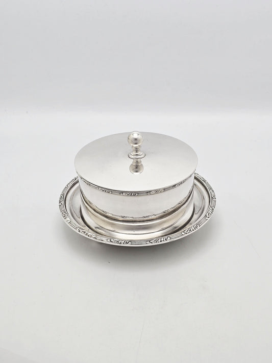 Antique Silver Plated Round Butter Dish With Frosted Glass Liner – circa 1920