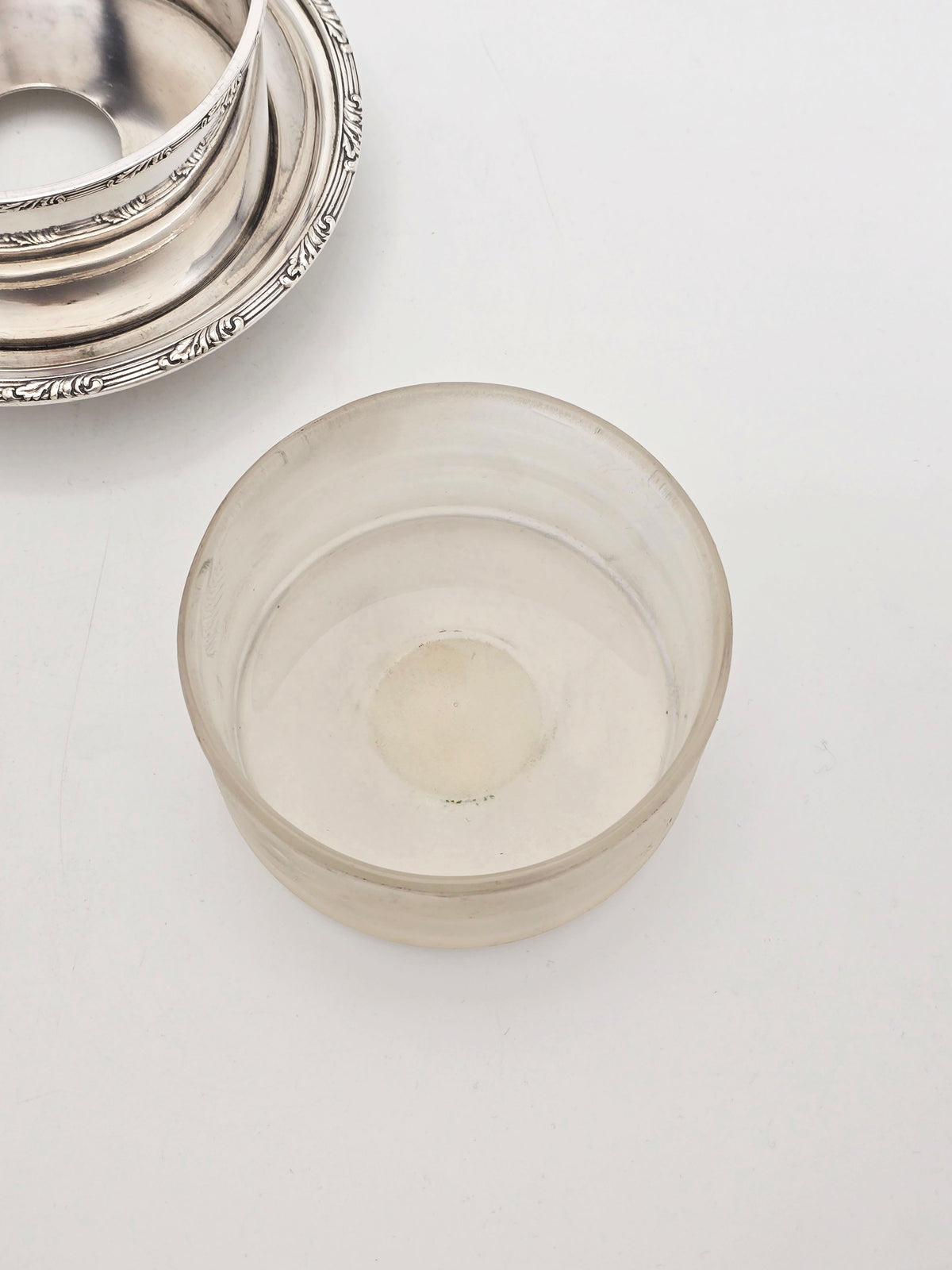 Antique Silver Plated Round Butter Dish With Frosted Glass Liner – circa 1920