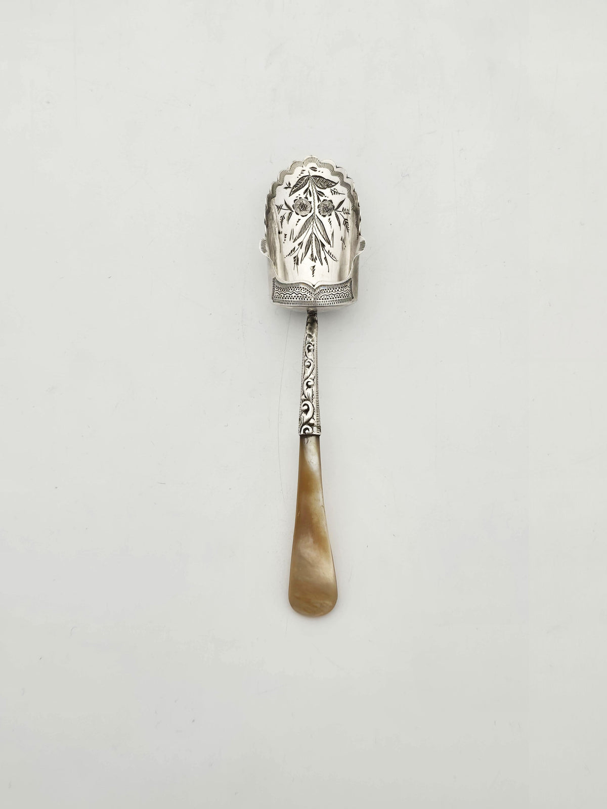 Antique Victorian Sterling Silver Sugar Scoop With Mother Of Pearl Handle - 1897