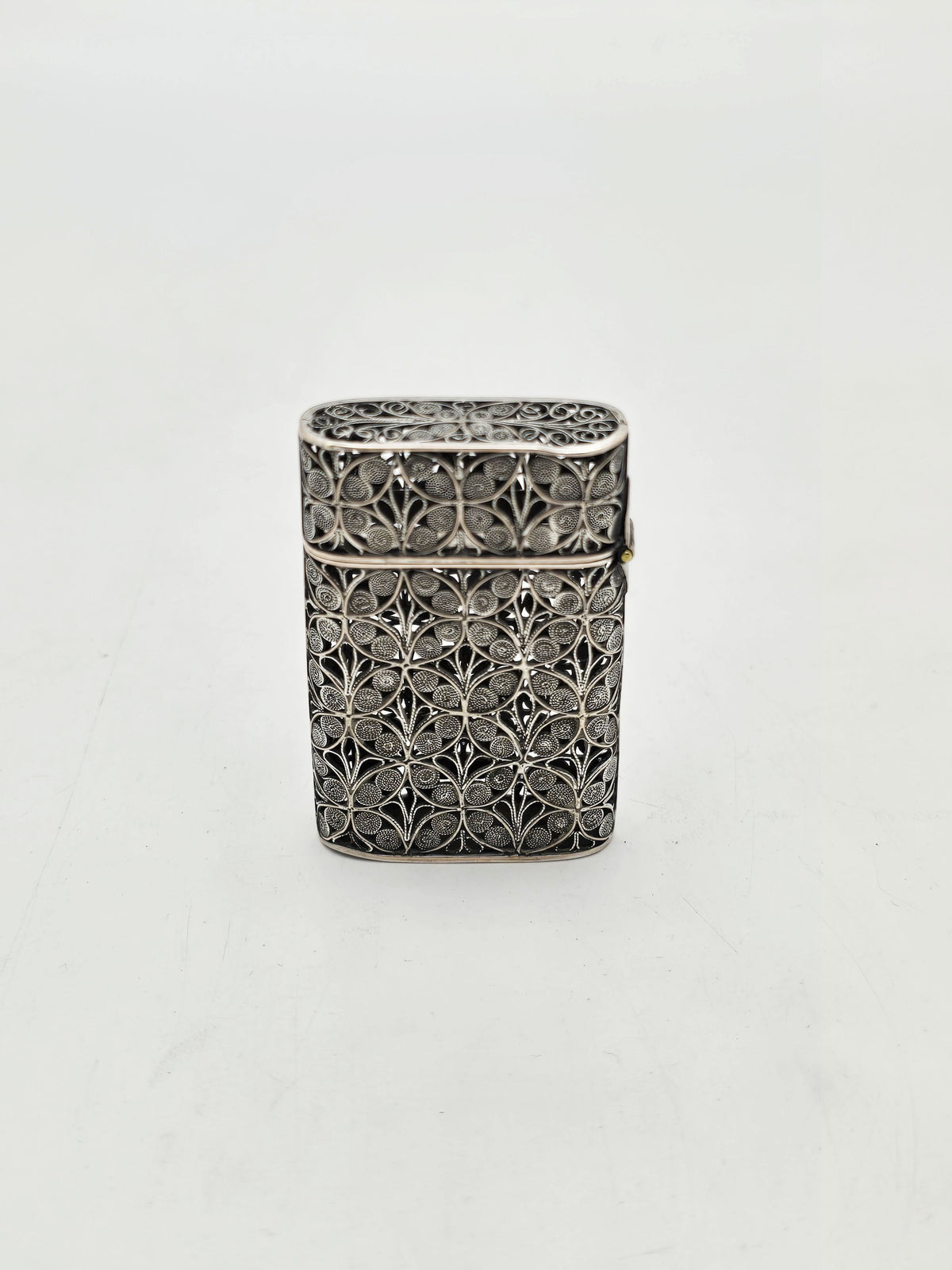 Antique Continental Silver On Copper Filigree Vesta Match Safe – circa 1910