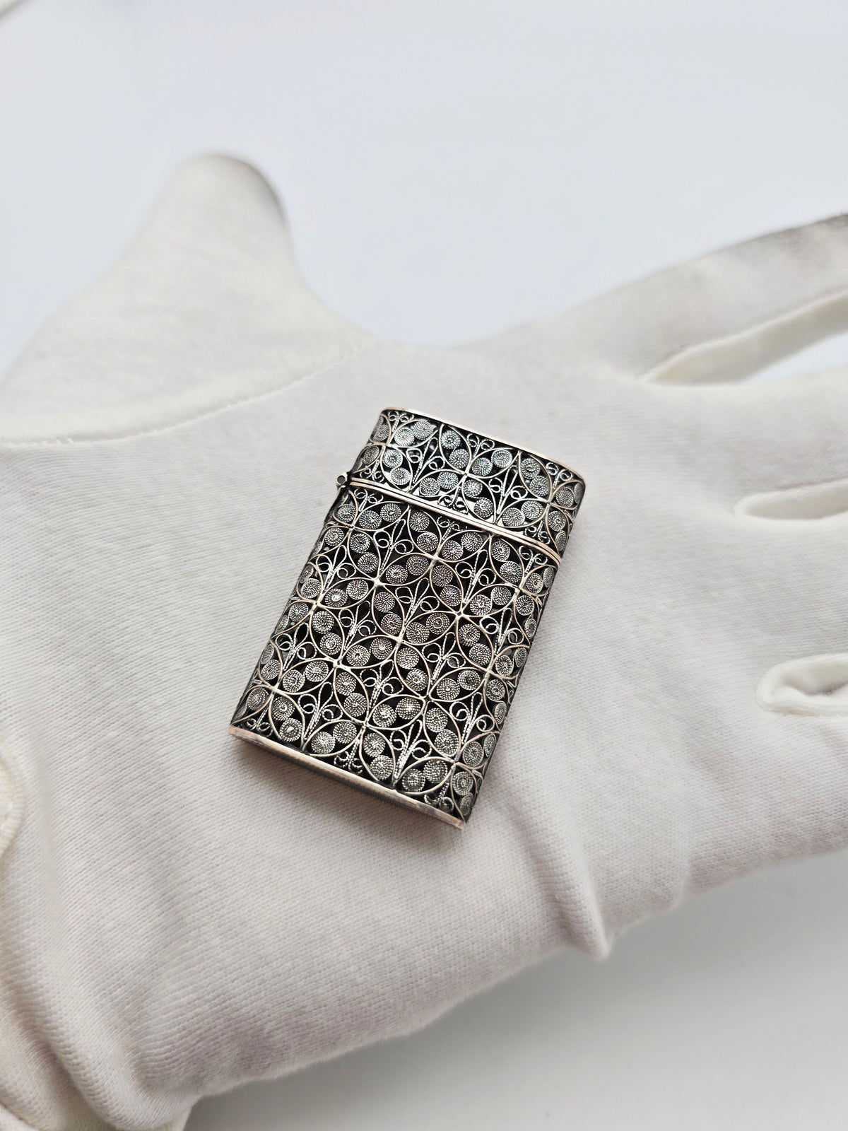 Antique Continental Silver On Copper Filigree Vesta Match Safe – circa 1910