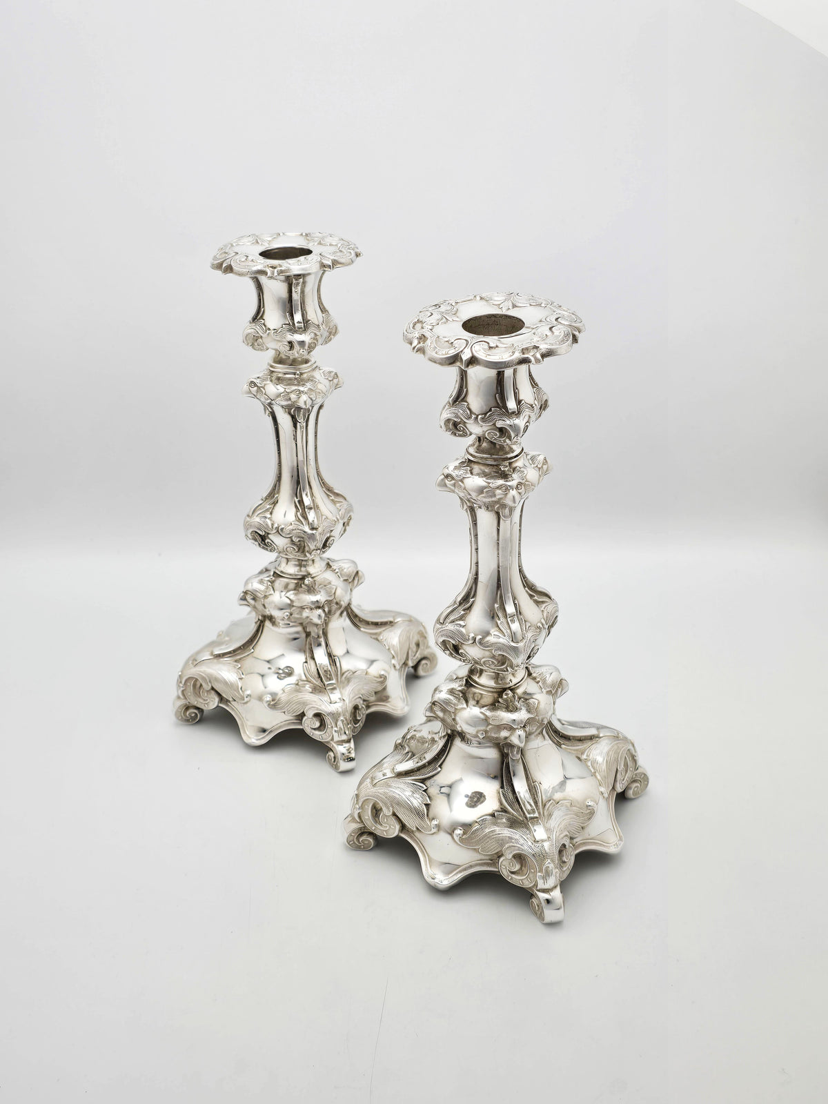 Pair of Antique Continental Rococo Revival Silver Plated Candlesticks – circa 1880
