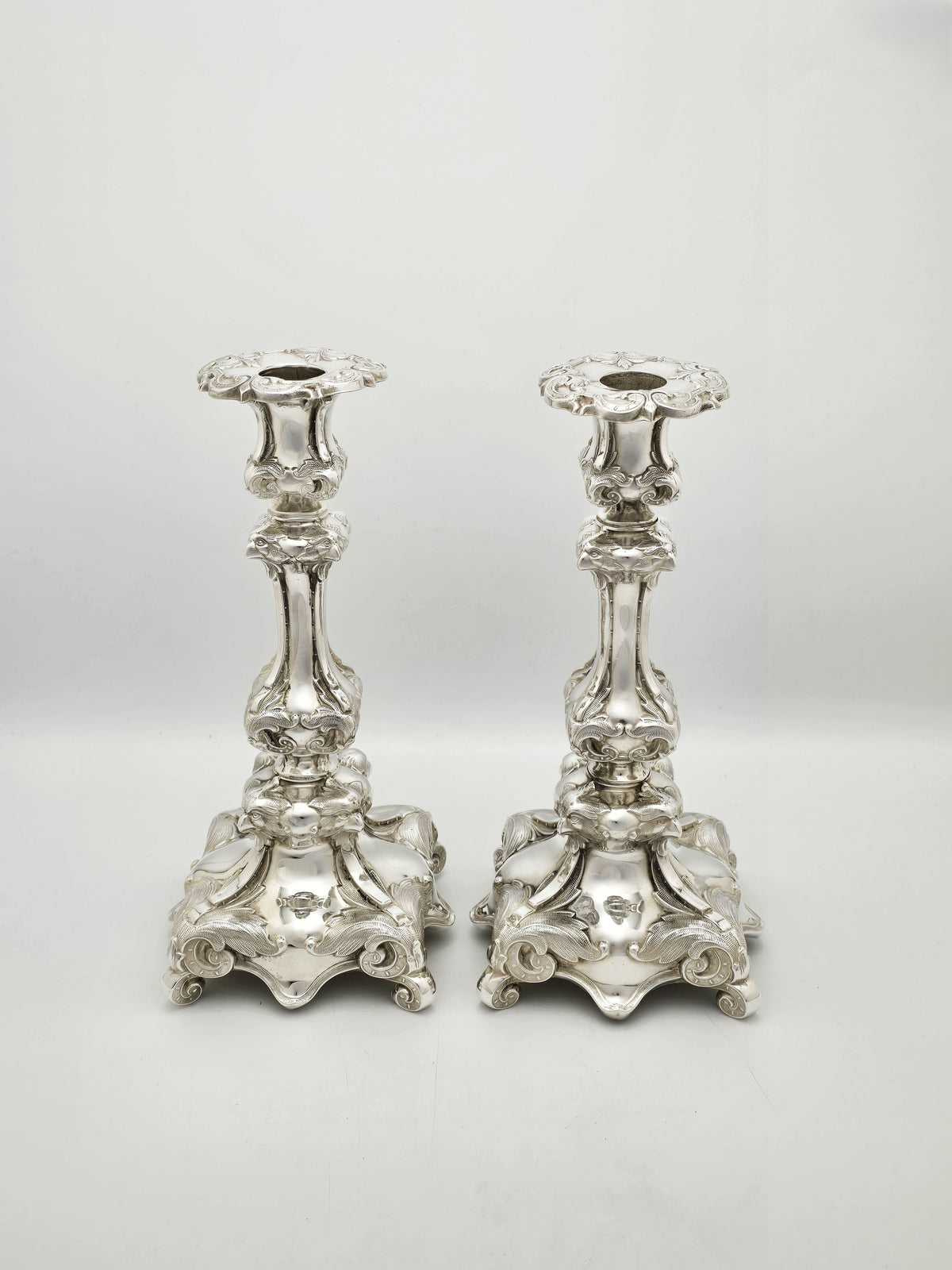 Pair of Antique Continental Rococo Revival Silver Plated Candlesticks – circa 1880