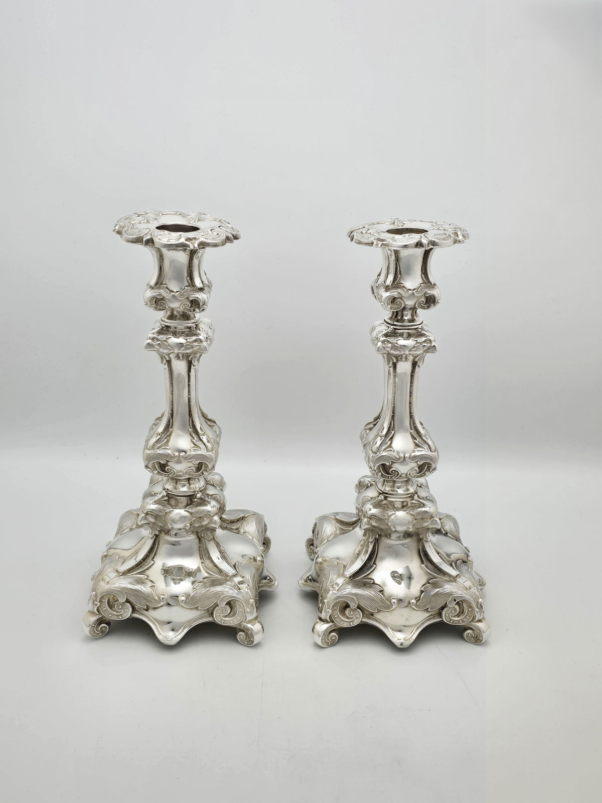 Pair of Antique Continental Rococo Revival Silver Plated Candlesticks – circa 1880