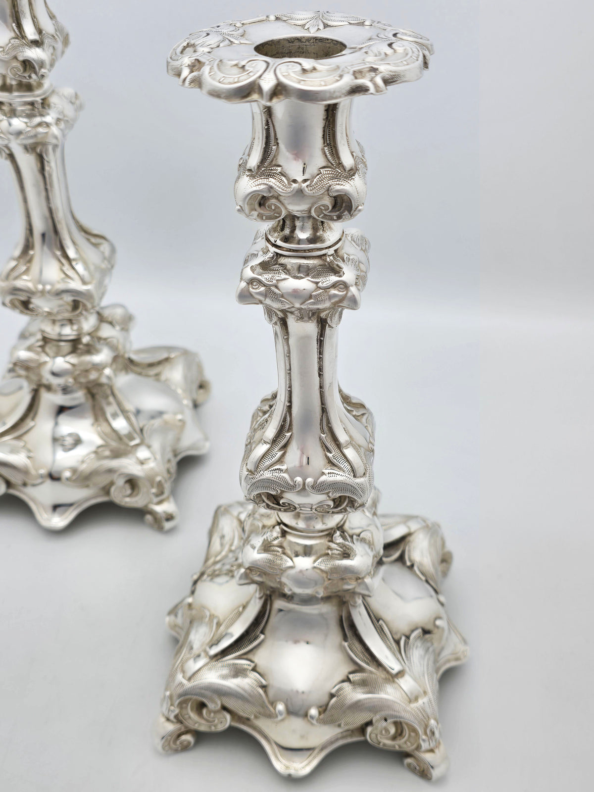 Pair of Antique Continental Rococo Revival Silver Plated Candlesticks – circa 1880