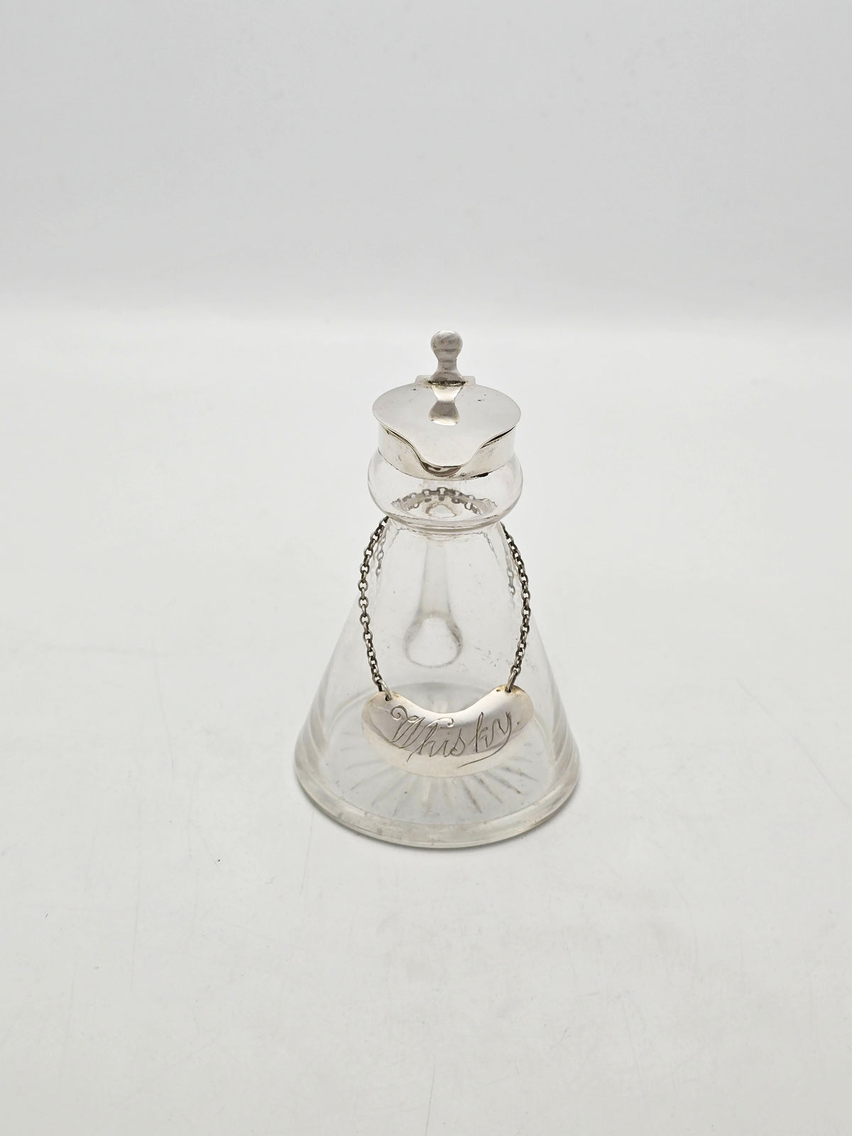 Vintage Sterling Silver Mounted Glass Whisky Noggin With Label - 1935